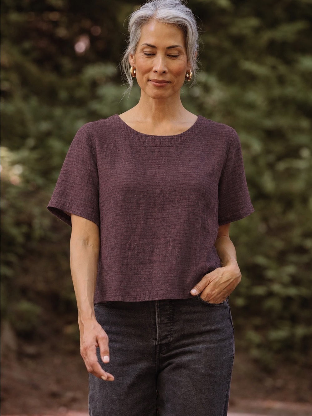 Bridge & Burn Leona Shirt Natural Fiber Organic Cotton Boxy Plum Hemp XL